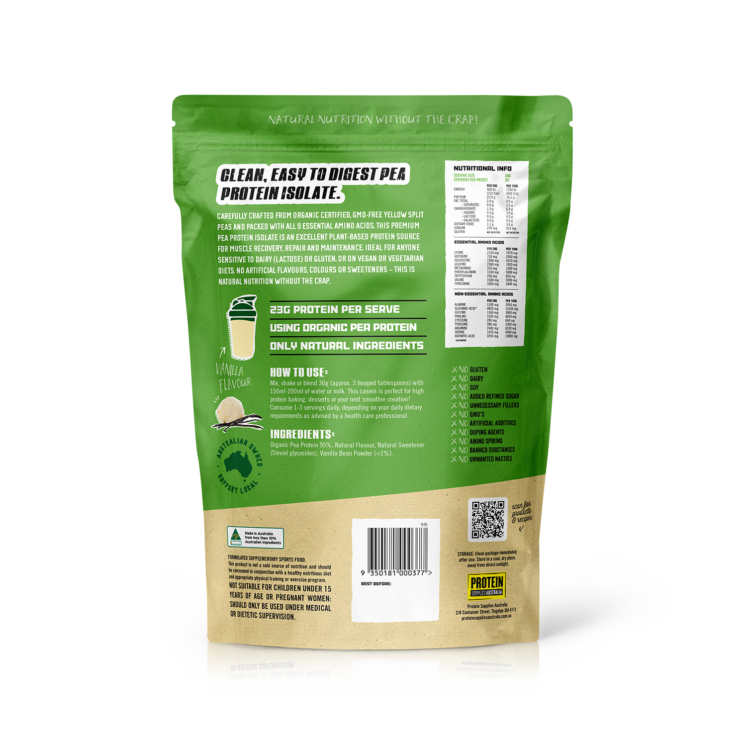 ORGANIC PEA PROTEIN ISOLATE - VANILLA Protein Protein Supplies Australia