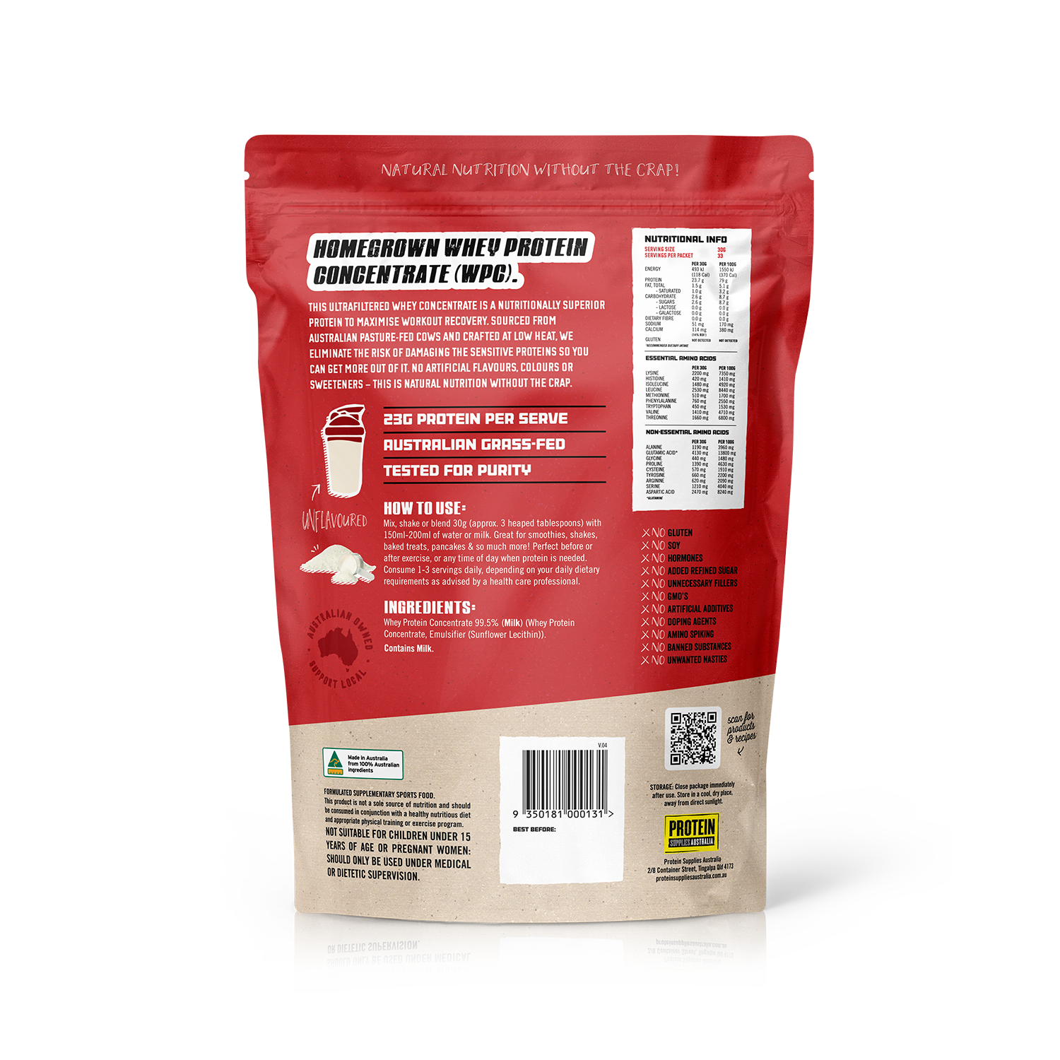 WHEY CONCENTRATE (WPC) - UNFLAVOURED Sports & Energy Drinks Protein Supplies Australia