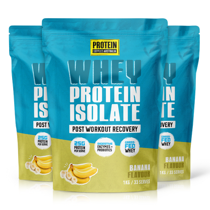 WHEY ISOLATE (WPI) - BANANA Protein Protein Supplies Australia 3 x 1KG Multi-Buy Deal (19% off)