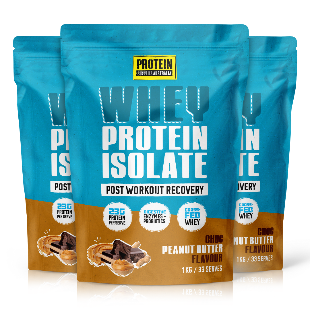 WHEY ISOLATE (WPI) - CHOC PEANUT BUTTER Protein Protein Supplies Australia 3 x 1KG Multi-Buy Deal (19% off)