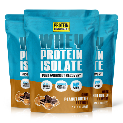 WHEY ISOLATE (WPI) - CHOC PEANUT BUTTER Protein Protein Supplies Australia 3 x 1KG Multi-Buy Deal (19% off)