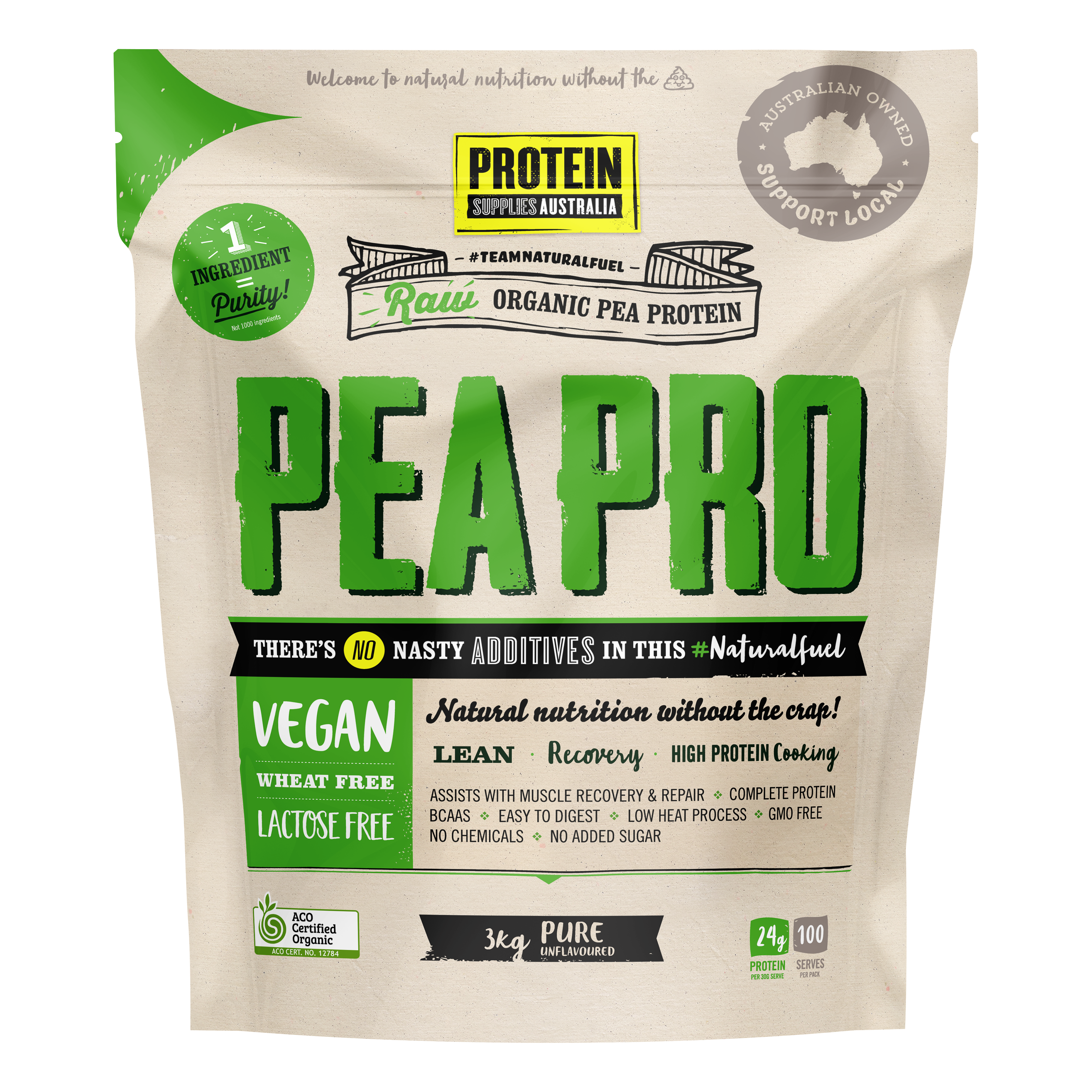 ORGANIC PEA PROTEIN ISOLATE - UNFLAVOURED Protein Protein Supplies Australia 3KG (20% off bulk buy)