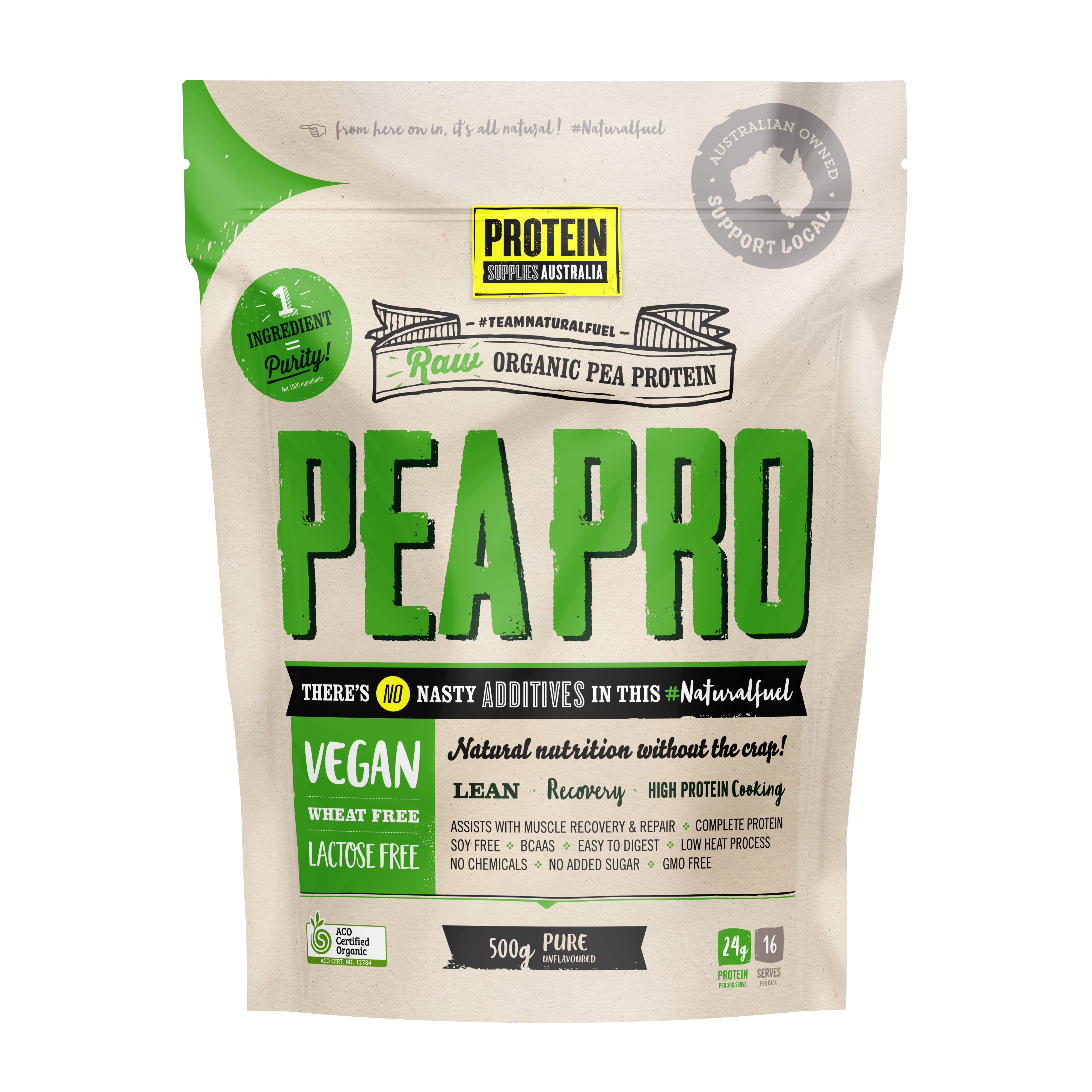 ORGANIC PEA PROTEIN ISOLATE - UNFLAVOURED Protein Protein Supplies Australia 500G