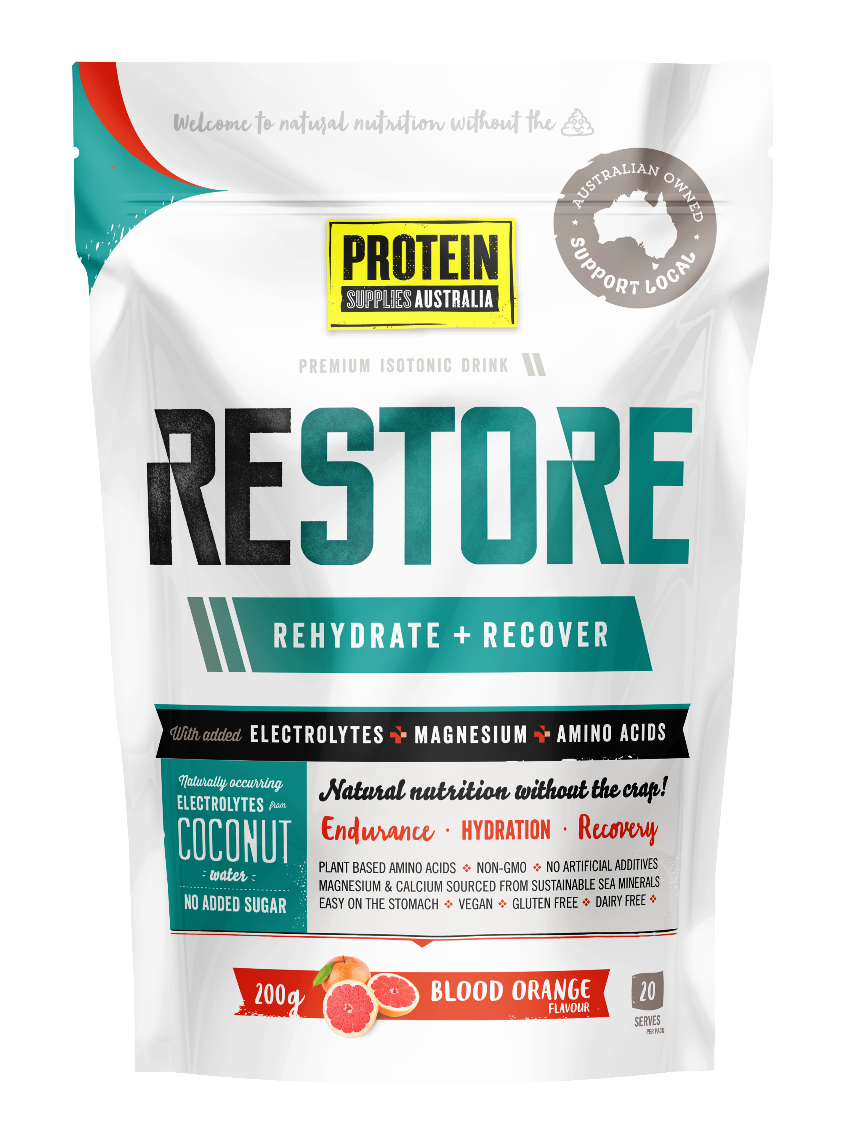 RESTORE HYDRATION - BLOOD ORANGE Aminos Protein Supplies Australia 200G