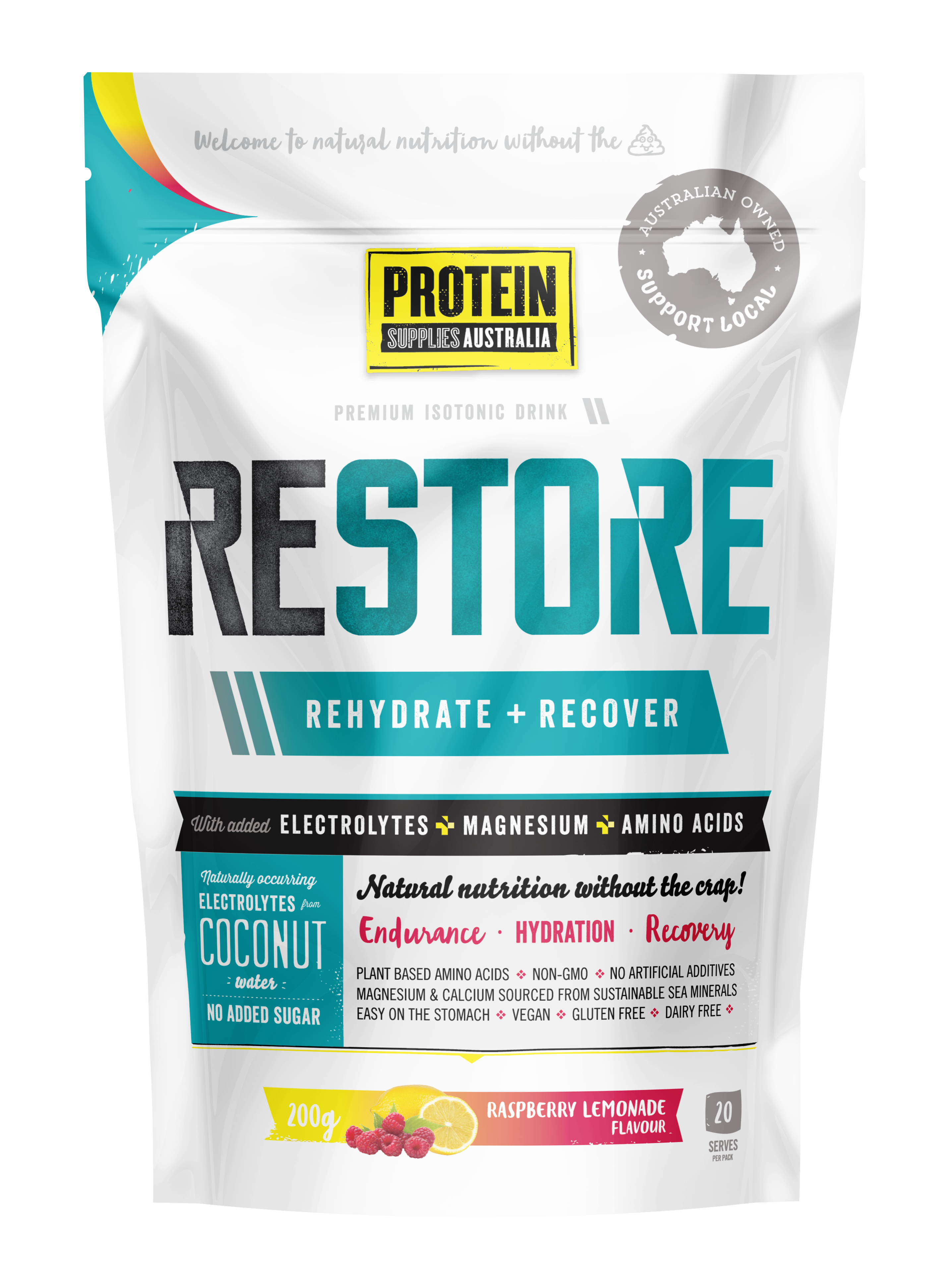 RESTORE HYDRATION - RASPBERRY LEMONADE Aminos Protein Supplies Australia 200G