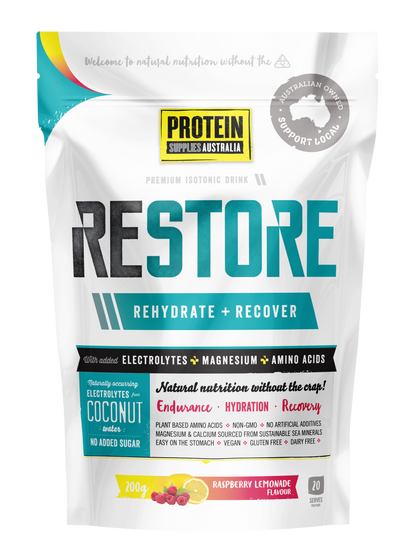 RESTORE HYDRATION - RASPBERRY LEMONADE Aminos Protein Supplies Australia 200G