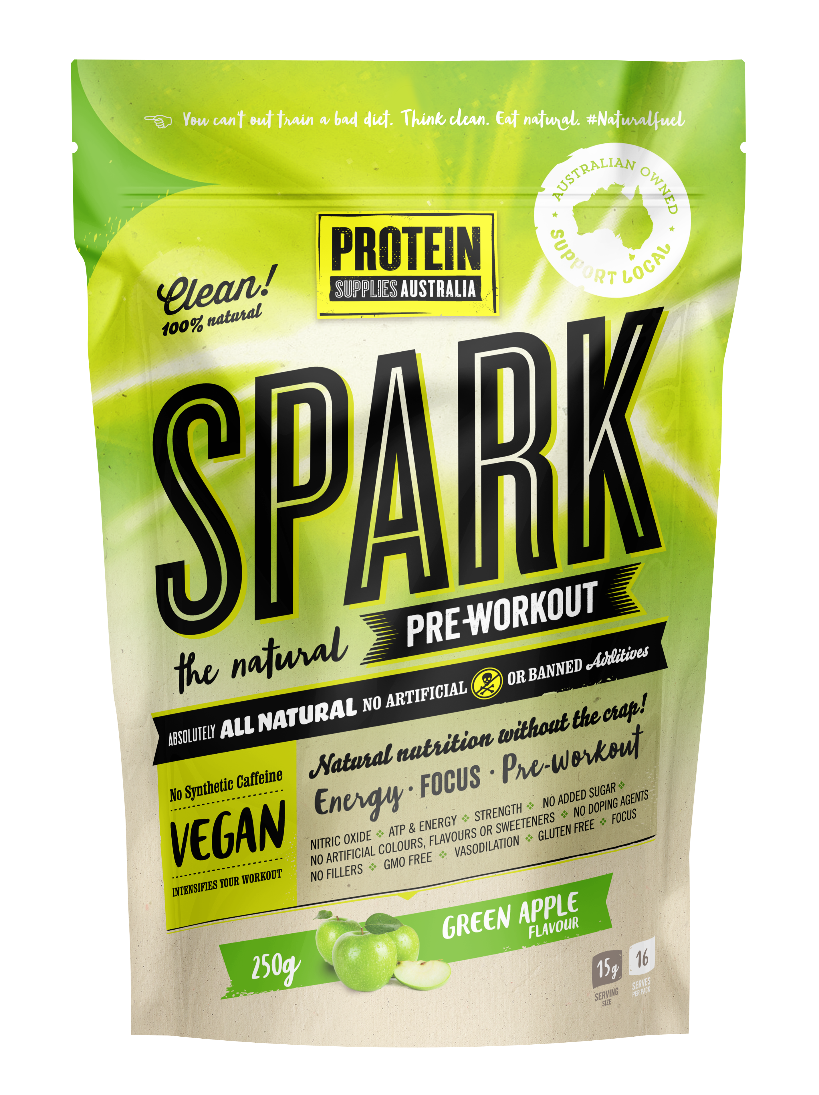 SPARK PRE-WORKOUT - GREEN APPLE Aminos Protein Supplies Australia 250G